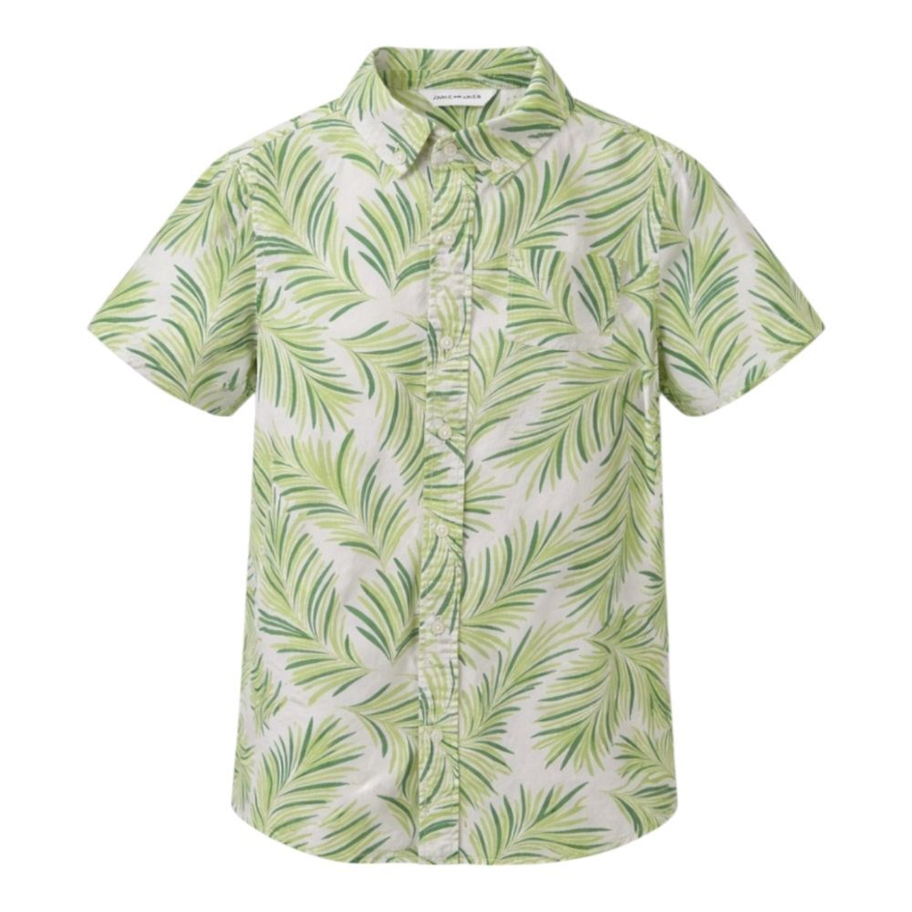Janie And Jack Boys Button down Shirt White Green Palm Leaves Hawaiian Size 7